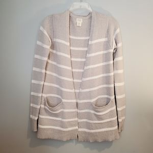 SIGRID OLSEN Gray & White Striped Cardigan, Size S